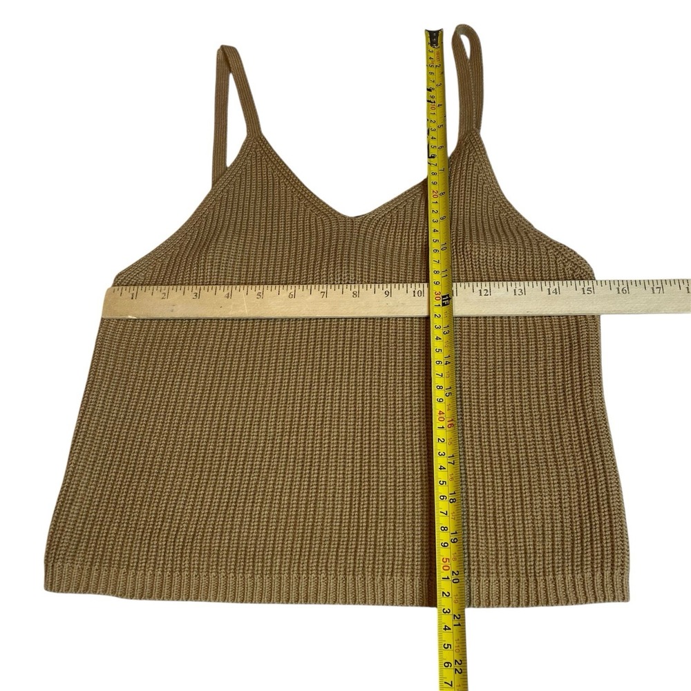 Frye Cable Knit Tan Tank Top Women's Size M V Neck Adjustable Strap - Picture 7 of 11